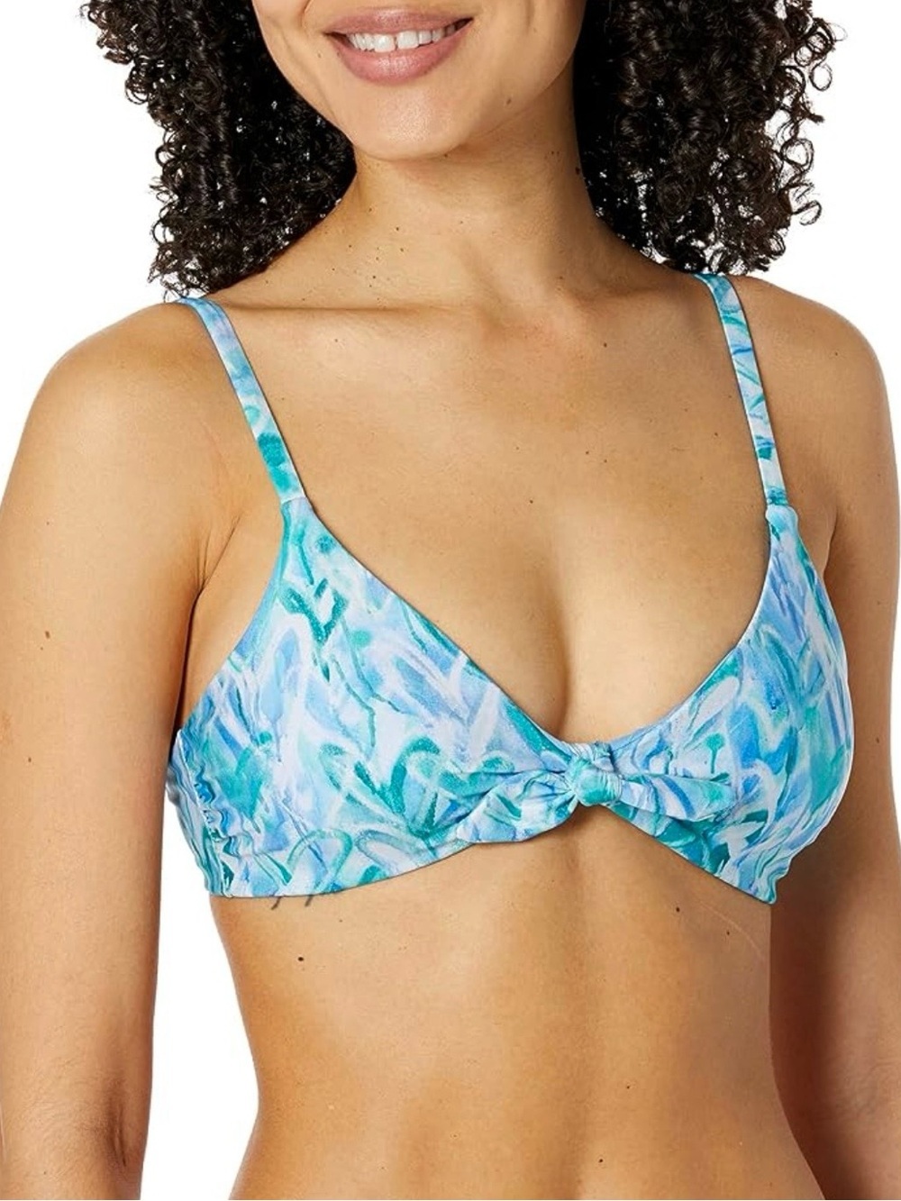 🌻NEW NWOT Splendid Graffiti Heart Tie Front Bralette Bikini Top Blue Size Large